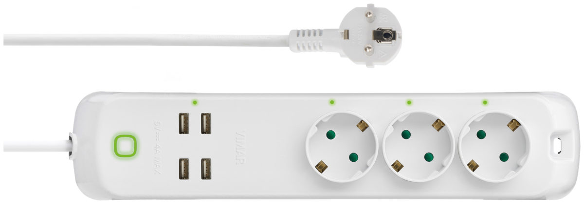 Умный удлинитель с 3 розетками и 4 USB-розетками | Prize USB