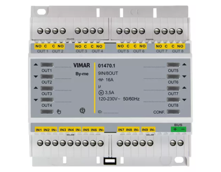 01470.1 -Modul cu 9 intrari si 8 iesiri preprogramate, NO 16 A 120-230 V~ 50/60 Hz, pentru sistemele de automatizare a locuintei By-me Plus