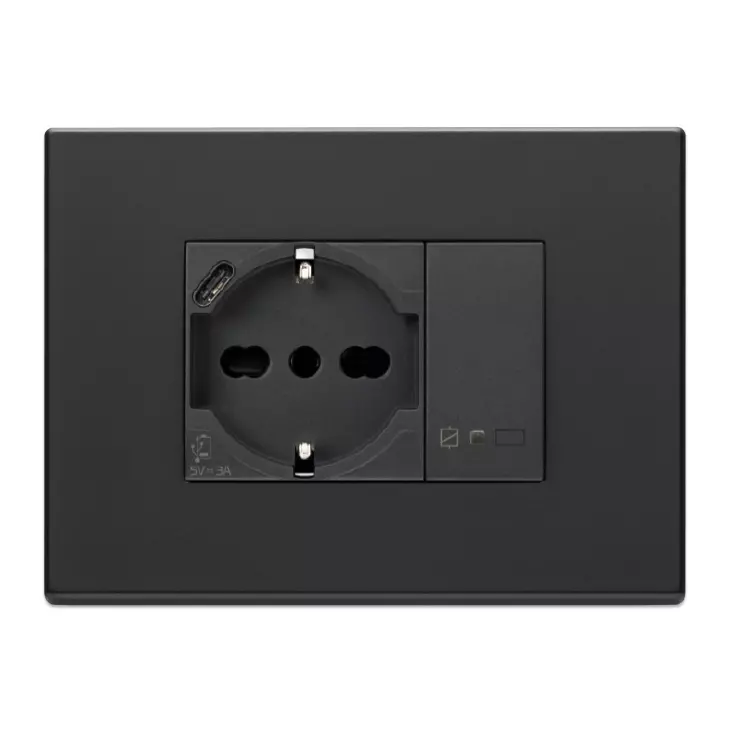stand-alone-usb-c-hewzq13uc3 vimar eikon negru, priza neagra, priza USB, priza USB-C